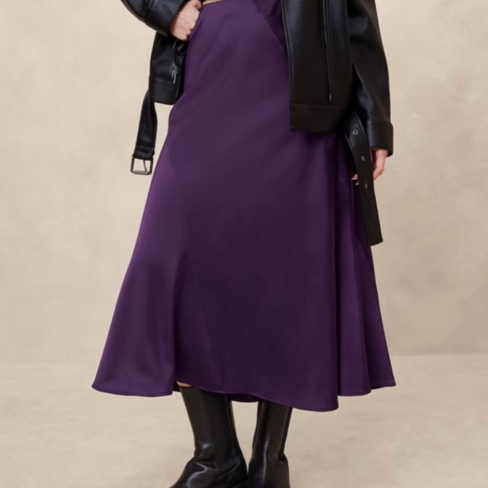 Purple Satin Midi Skirt